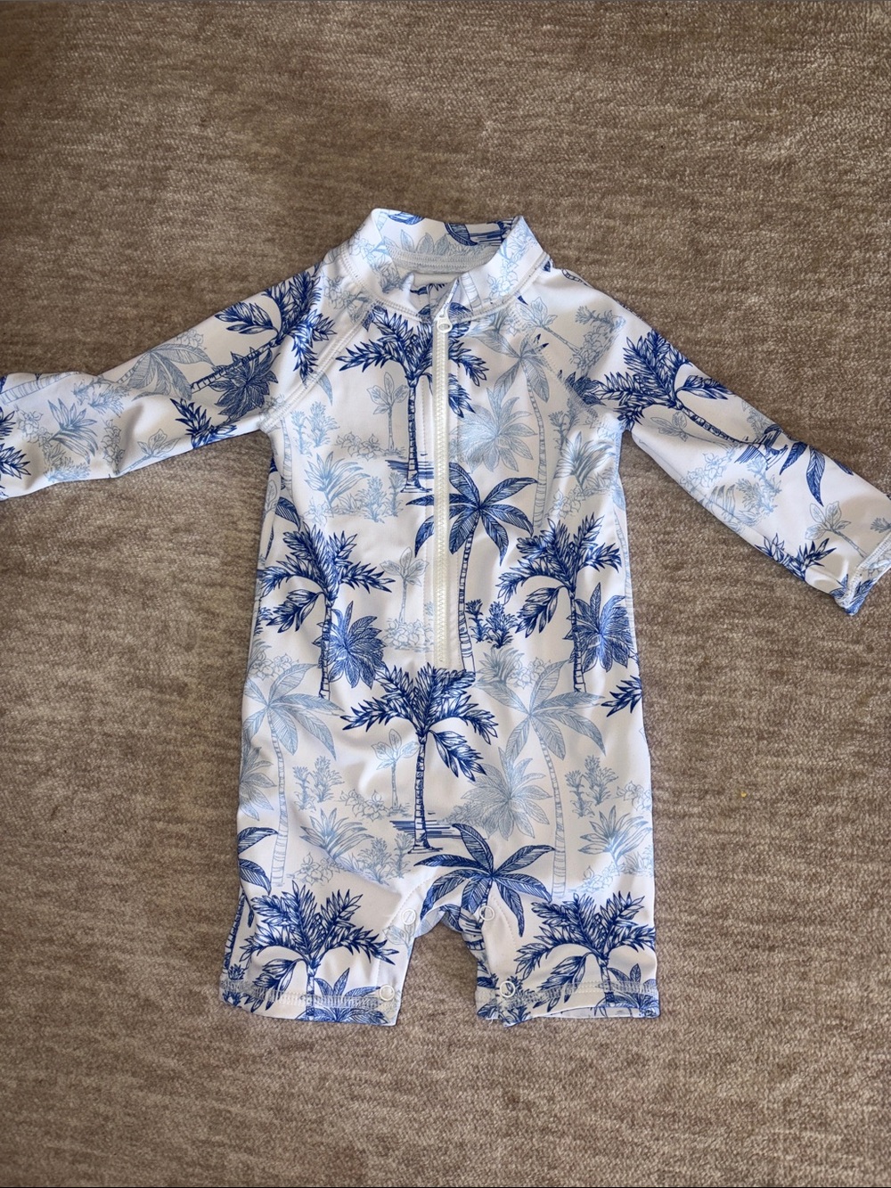 Janie and Jack Kids Long Sleeve Blue Palm Print Rashguard One-Piece Swim Suit